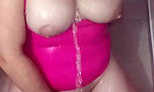 Amateur maid shaves her pussy and ass in the shower and gets hot with cum